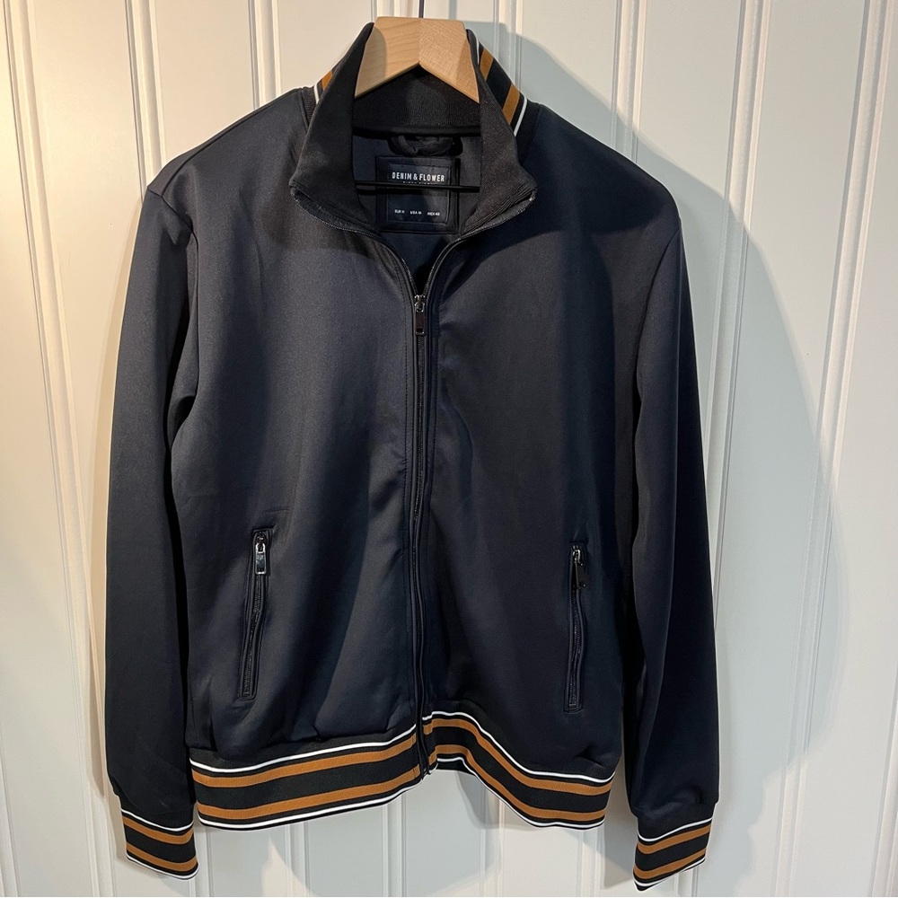 Denim & Flower Ricky Singh Navy Jacket w/Burnt Orange & White accents Mens M